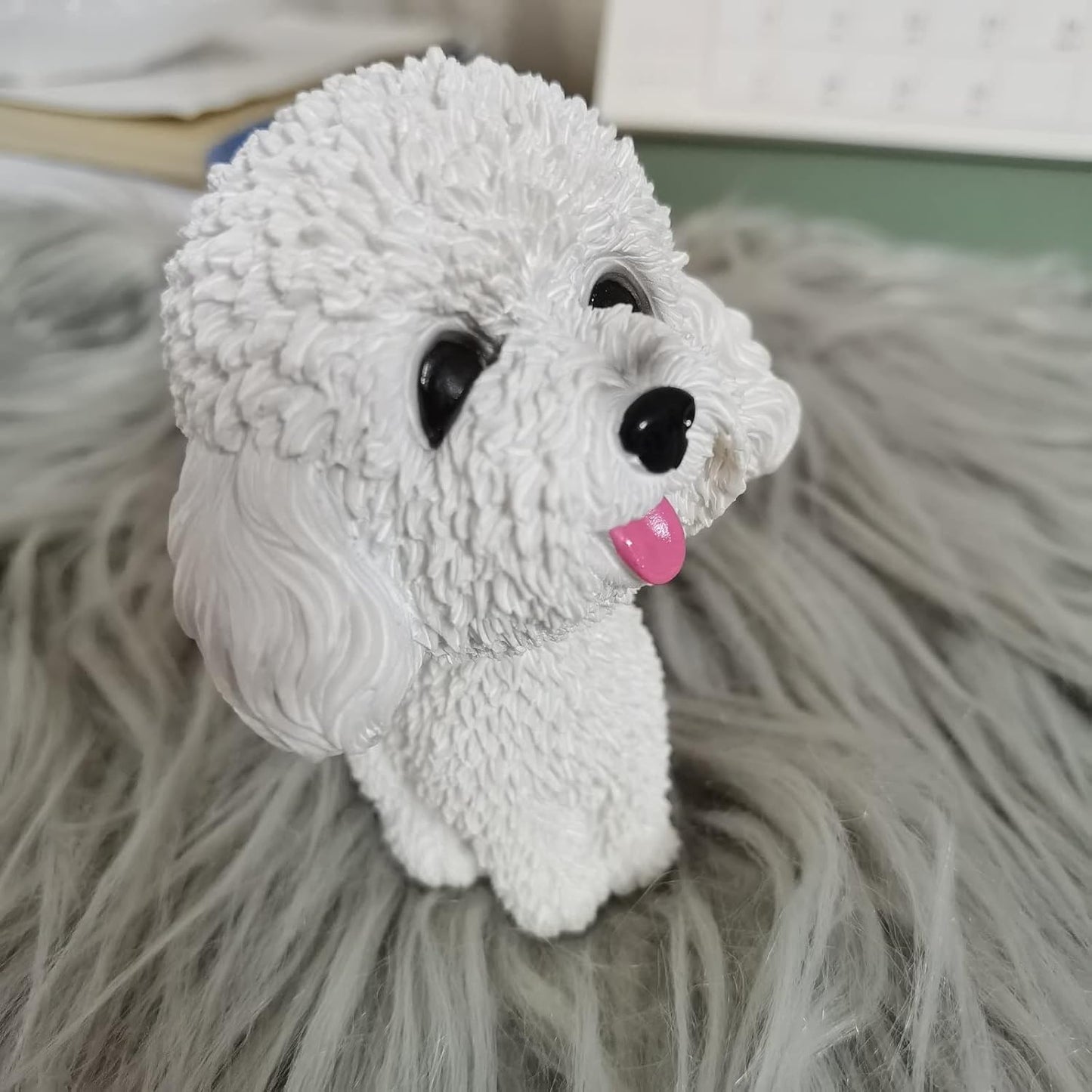 Resin Bobbing Head Dog Figurines Mini Bobblehead Puppy for Home Office Desk Car Dashboards Decor Ornaments (Teddy - White)