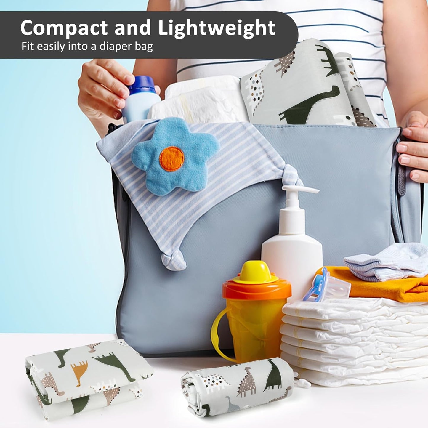 Baby Diaper Changing Pad, 21 5/8" x 31.5" Waterproof Changing Pad Liners - Reusable Soft and Absorbent Portable Changing Mat(Cute Dinosaur1PCS)