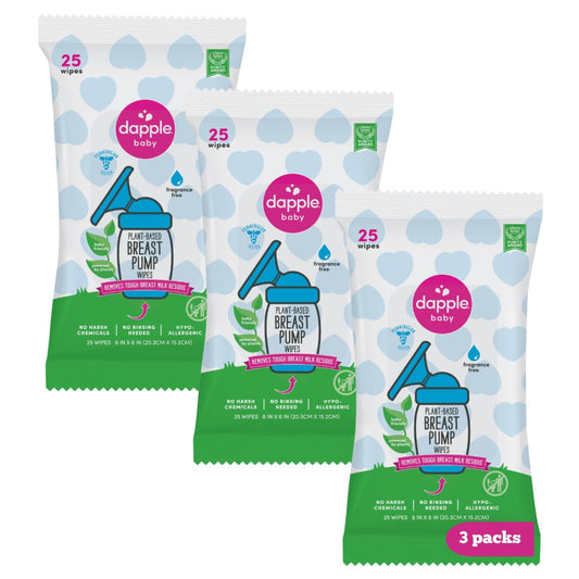 Dapple Baby Breast Pump Wipes, Powered by Plants, Hypoallergenic, Removes Milk Residue, No Rinse