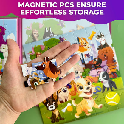 QUOKKA Magnetic Puzzles for Toddlers 3-4 - 2x48 Travel Puzzle Games for Kids Ages 3-5 Years Old - Car Activities Toy for Boys and Girls 4-6 yo - Cats & Dogs Learning Magnet for Road Trip