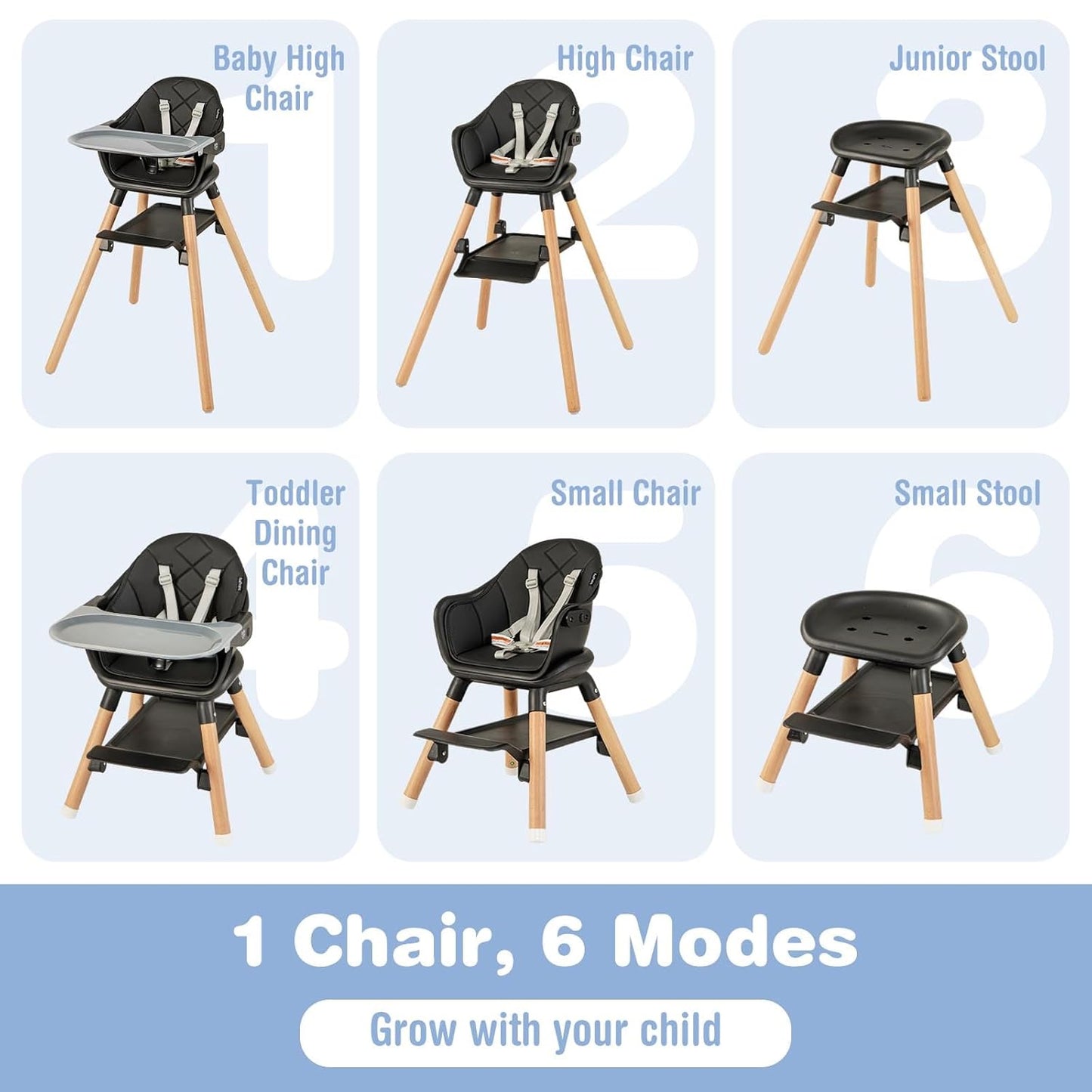 BABY JOY Baby High Chair, 6 in 1 Convertible Wooden High Chair for Babies & Toddlers with