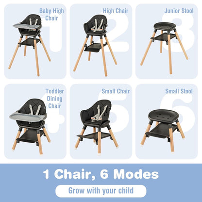 BABY JOY Baby High Chair, 6 in 1 Convertible Wooden High Chair for Babies & Toddlers with
