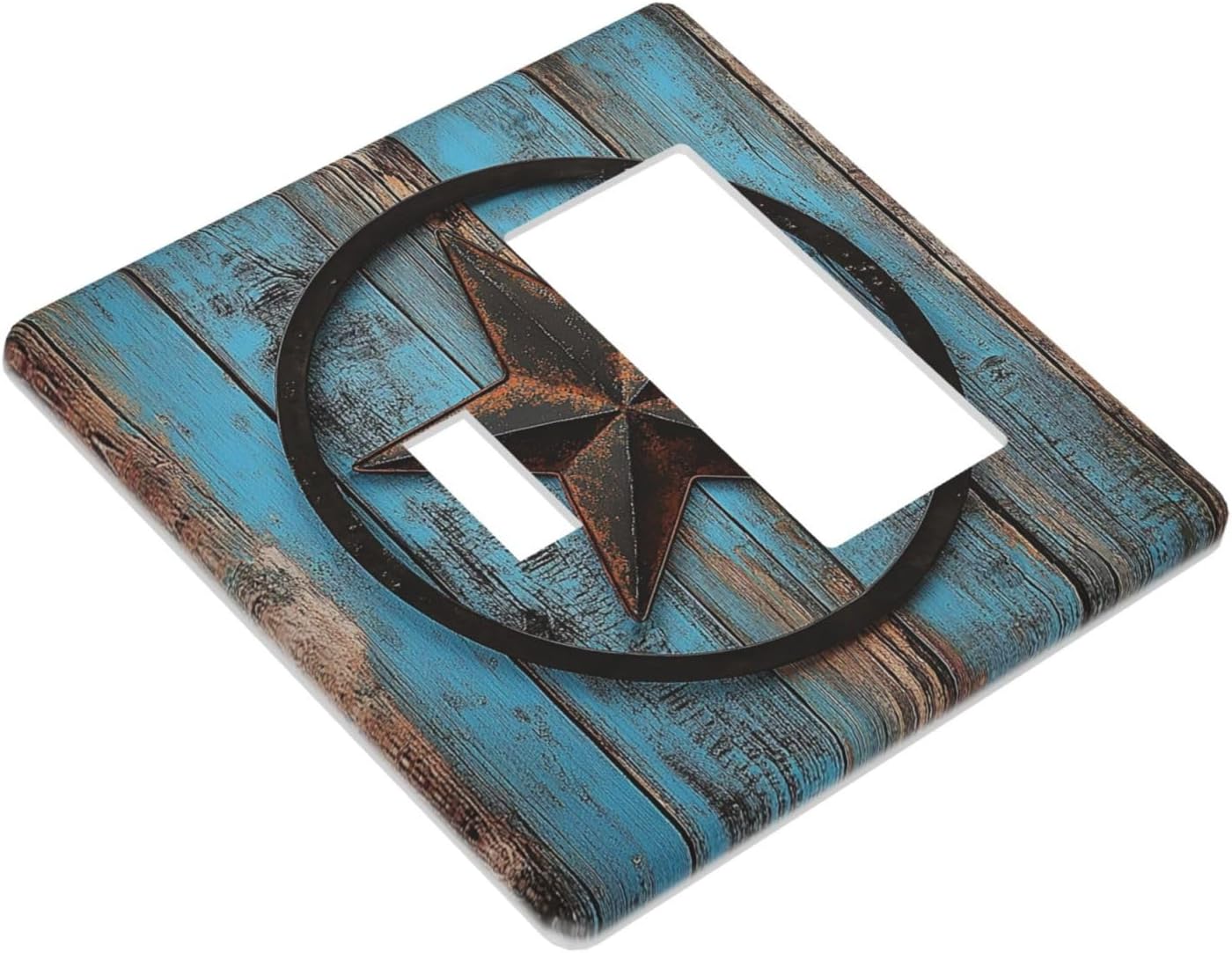 Outlet Covers Rustic Wood Country Barn Texas Star On Teal 1 Toggle 1 Rocker Combination Decorative