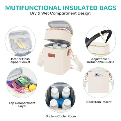 PIIOSER Baby Bottle Tote Bag with Ice Pack, Fits 4 Baby Bottles Up to 9 Ounce, Small Insulated