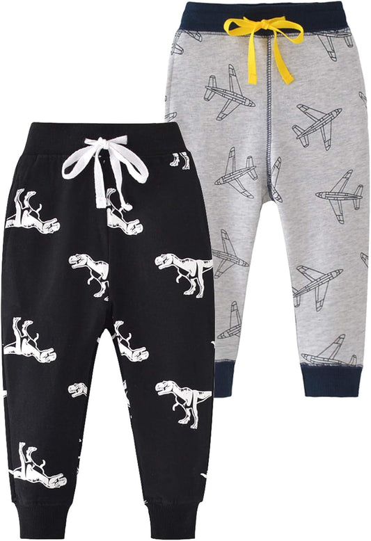 HUAER& Baby Boy's Jogger Pants Dinosaur Car Drawstring Elastic Sweatpants