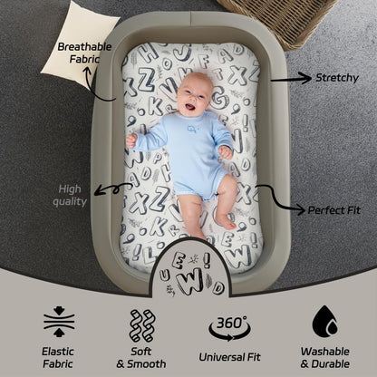 4 Pack Breathable Bassinet Sheets for Baby Boys Neutral Unisex Soft Bassinet Fitted Sheets for Toddler Travel Bassinet (Letter)