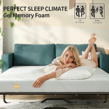 4 Inch Gel Memory Foam Sofa Mattress Cushion Full Size - Ultra Soft Removable Cover, Non-Slip Bottom, Supportive Seat Pad for Living Room, Bed, Dorm