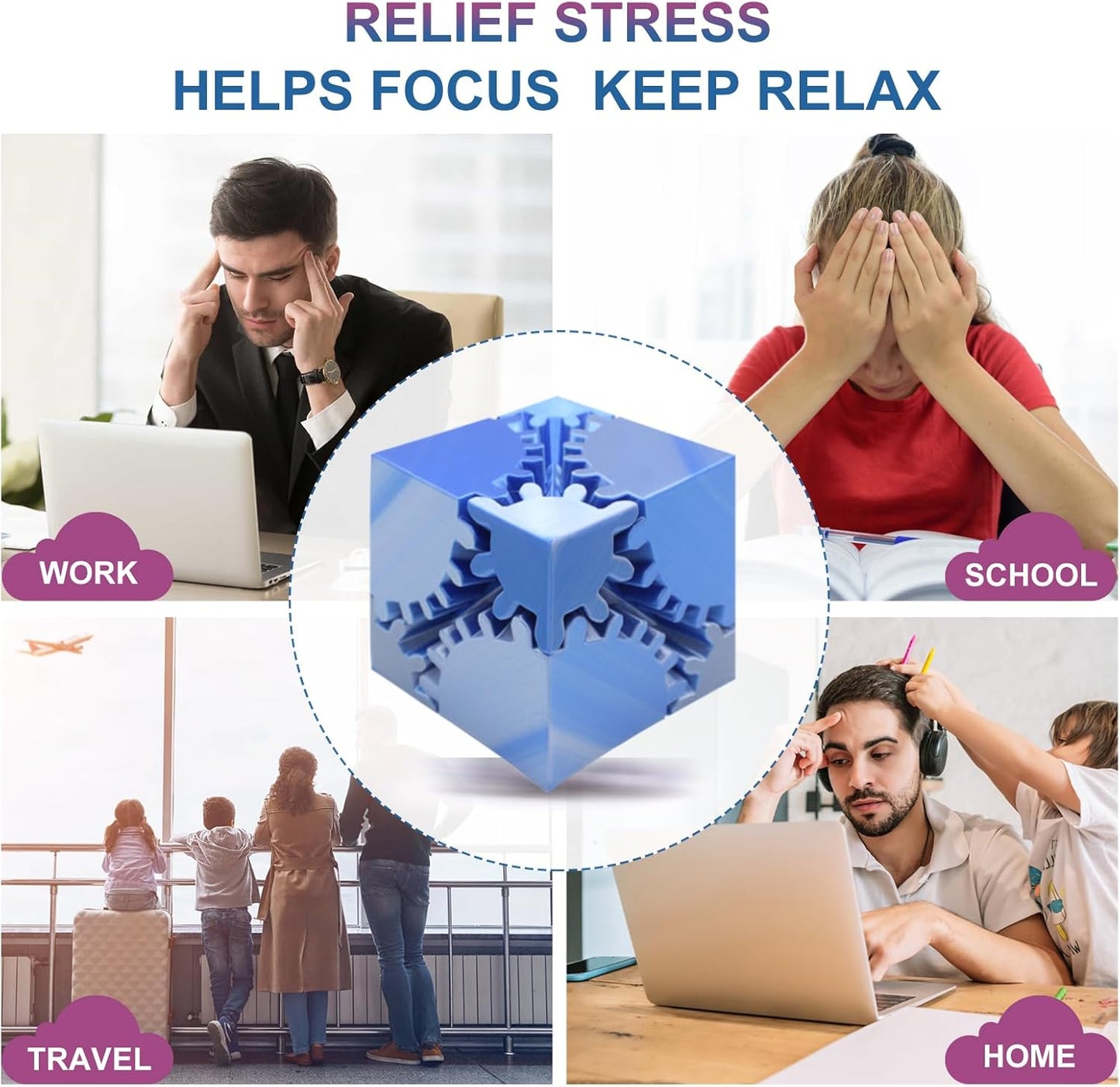 Gear Sphere Gear Cube 3D Printed Gear Ball Spin Cube Fidget Toy Relieving Stress & Anxiety, Fidget Cube GearSphere Desk Toy, Whirling Wonder Fidget for Sensory and Autism (Laser Blue Silver)