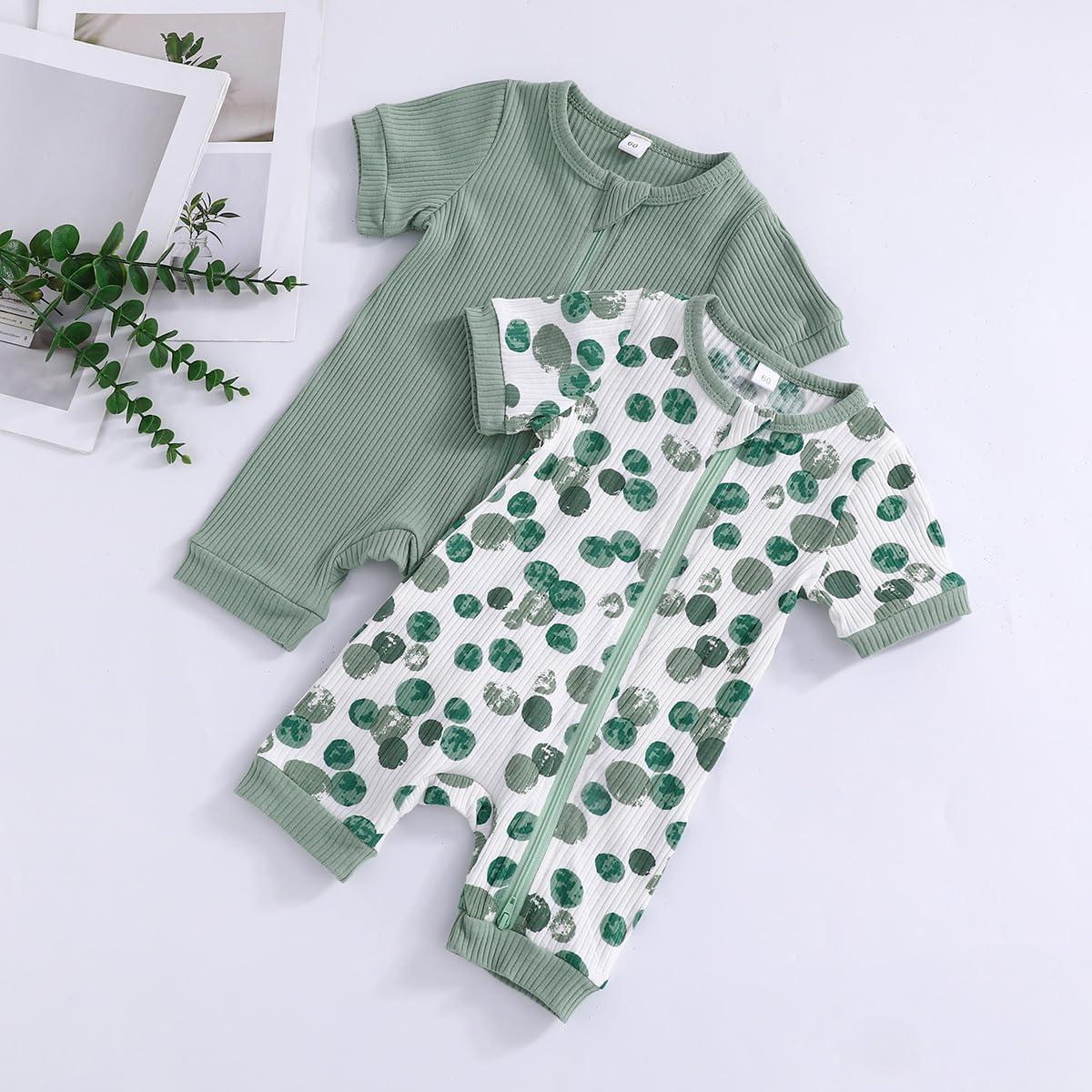 Bafeicao Unisex Baby Boy Girl 2 Pack Rompers Short Sleeve 2 Way Zipper One Piece Jumpsuits Clothes Sets