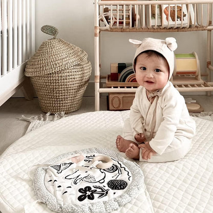 Wee Gallery Meadow Activity Pad Organic Baby Play Mat with Sensory Toys, High Contrast Newborn Essentials Soft Tummy Time Mat for Babies 0-12 Months, Visual and Motor Skill Development Toy