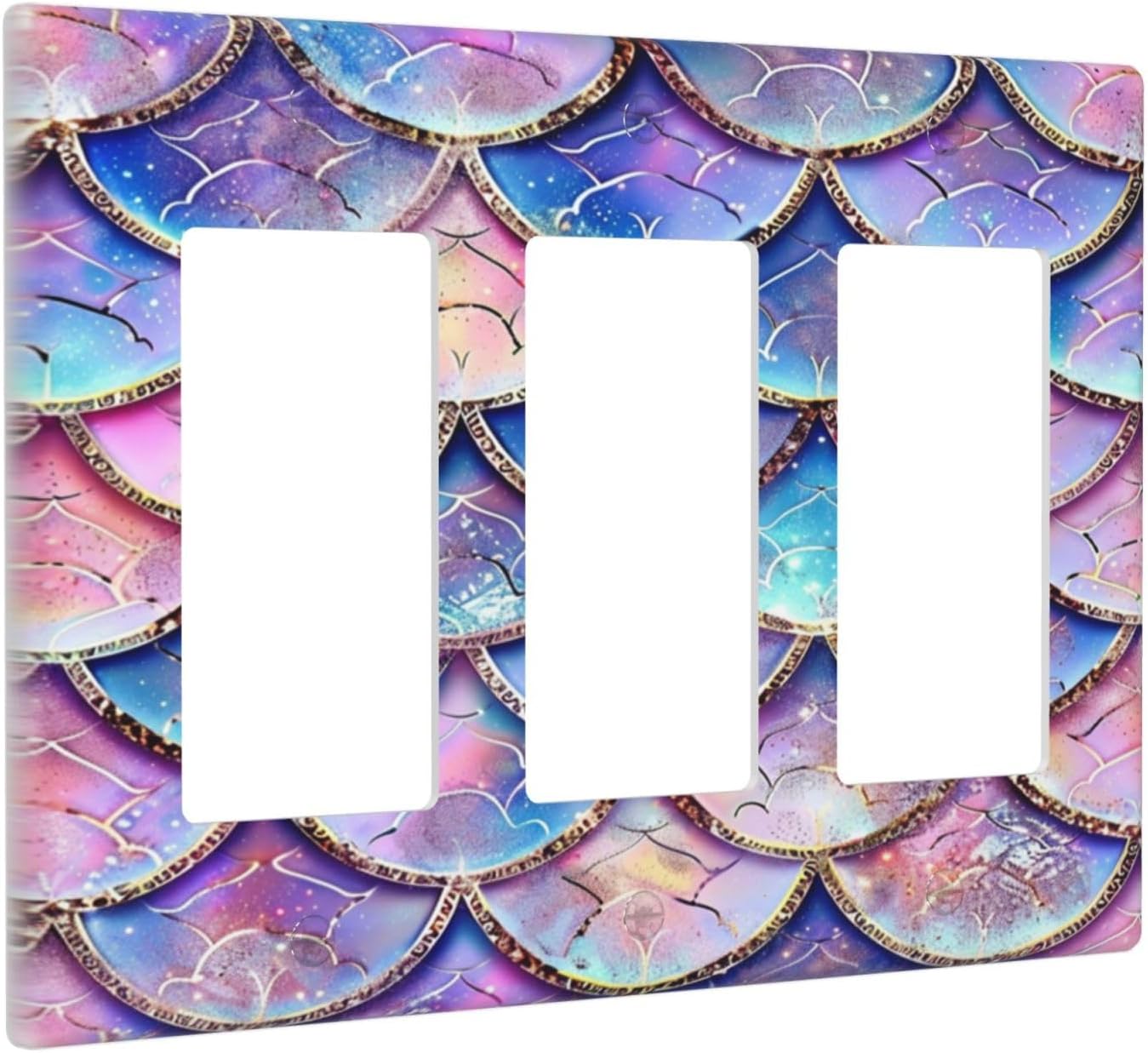 Decorative Outlet Covers Cute Pink Purple Mermaid Scales 3 Gang Wall Plate Triple Rocker Light Switch Cover Plate Jumbo Electrical GFCI Faceplate for Girlroom Bedroom Home Decor