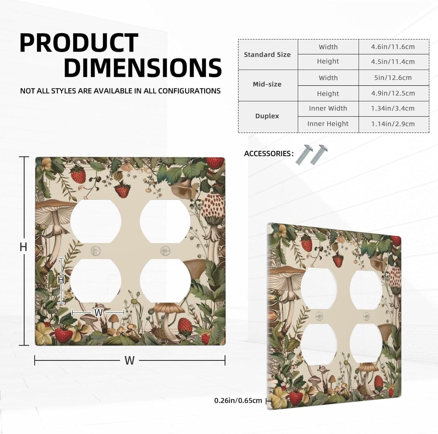 Decorative Outlet Covers Rustic Mushroom Garden Red Strawberry 2 Gang Wall Plate Cover Double Duplex Receptacle Two Switch Light Switch Cover Plate Jumbo Faceplate for Home Decor