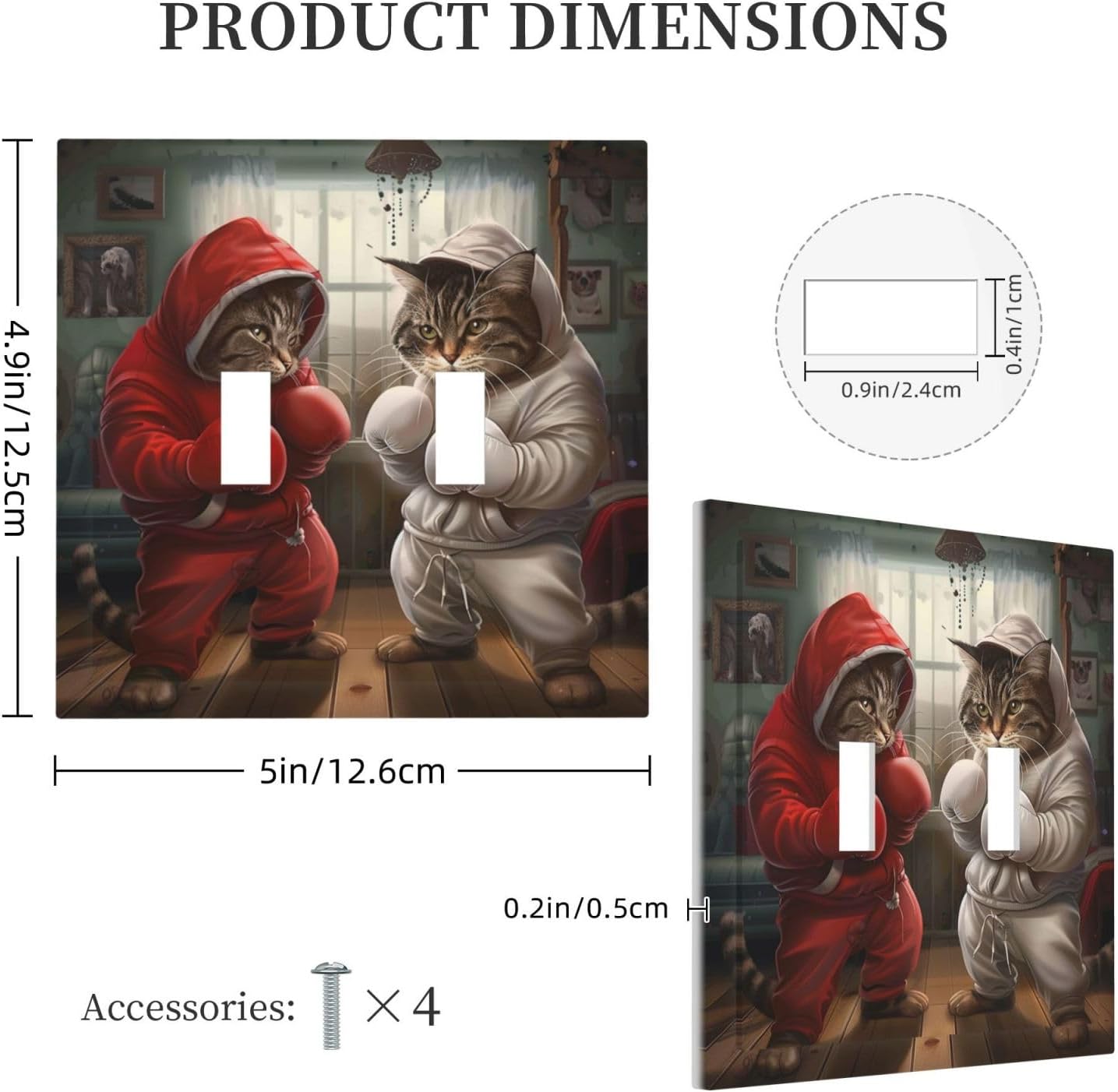 Decorative Switch Covers Plate Funny Red Boxing Cats White Tomcat 2 Gang Wall Plate Unique Double Toggle Light Switch Plate Wall Cover Plate Faceplate for Bedroom Home Decor
