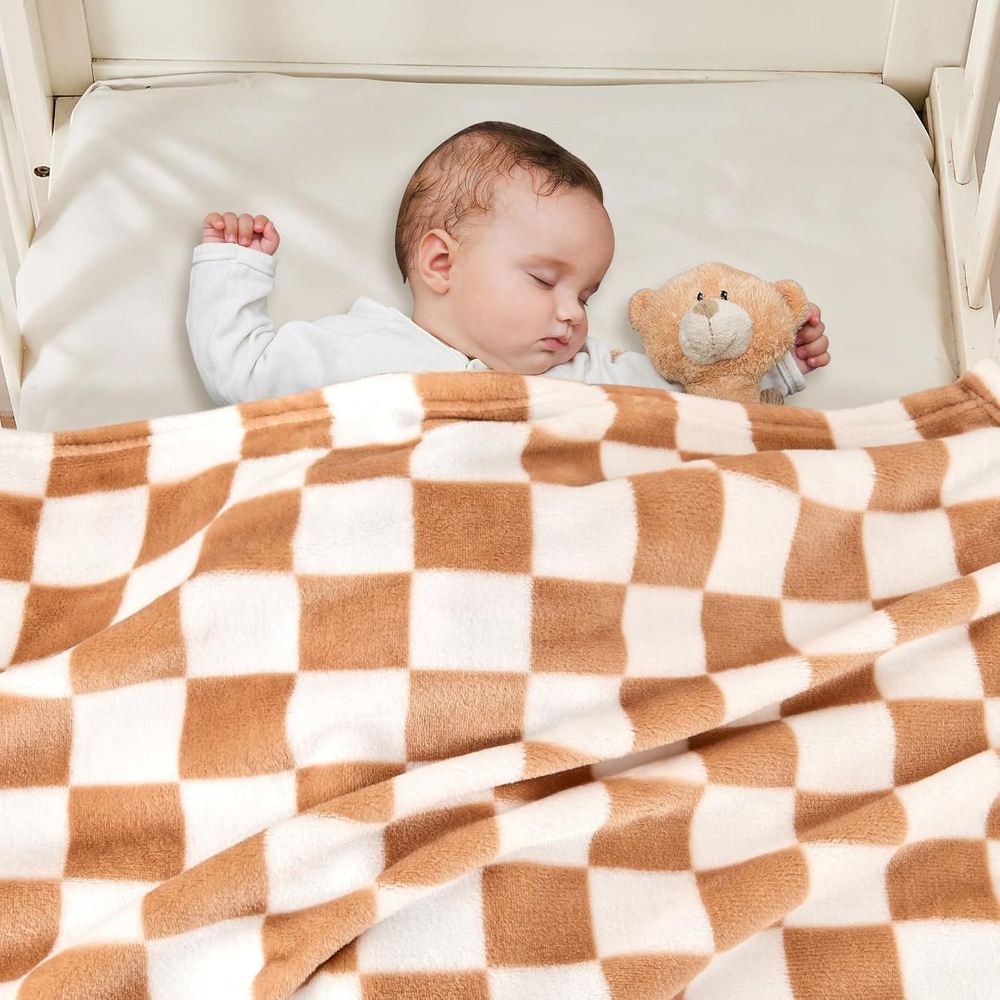 Yurhap Checkered Baby Blanket Fleece Baby Blankets Neutral for Boys Girls, Super Soft Warm