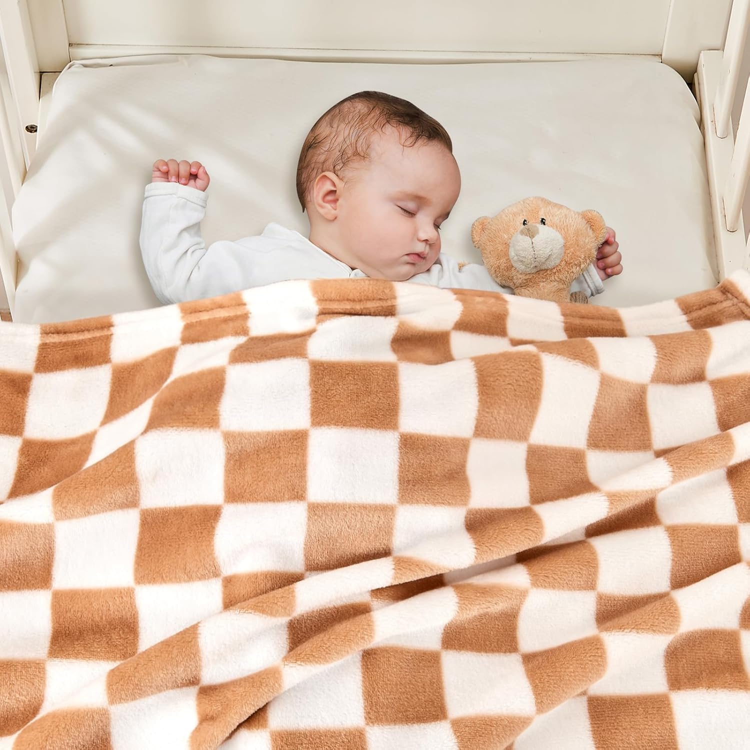 Yurhap Checkered Baby Blanket Fleece Baby Blankets Neutral for Boys Girls, Super Soft Warm