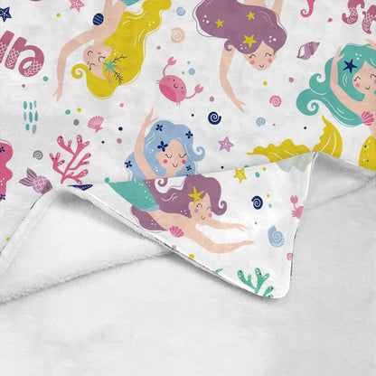 Personalized Baby Blanket with Name, Custom Mermaids Name Blanket Toddler Girls Soft Flannne Swaddling Blankets Customized Monogram Memorial Gift from Nana for Infant Newborn Shower