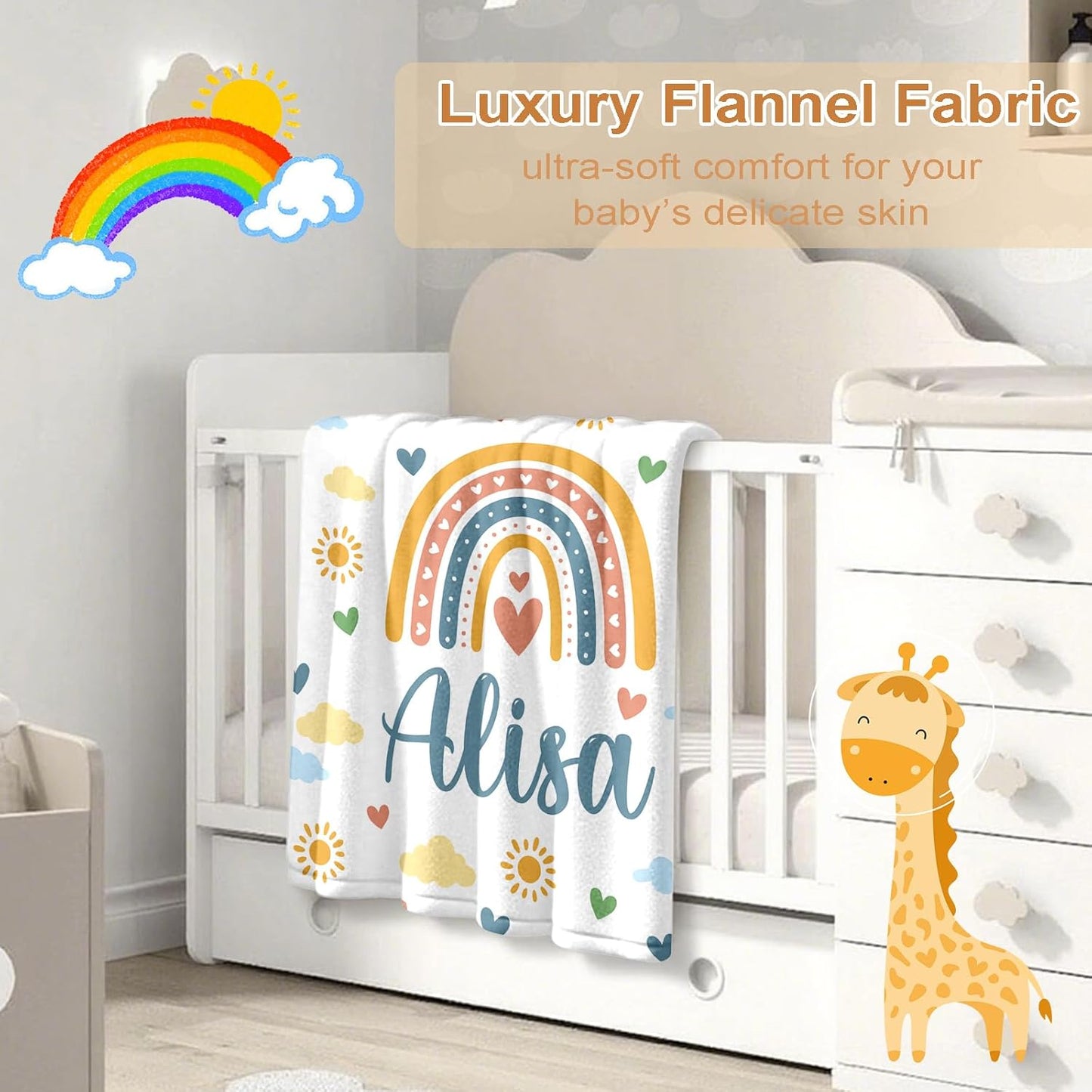 Ship Next Day, Personalized Baby Blanket – Printed in USA, Custom Baby Blanket for Boys & Girls