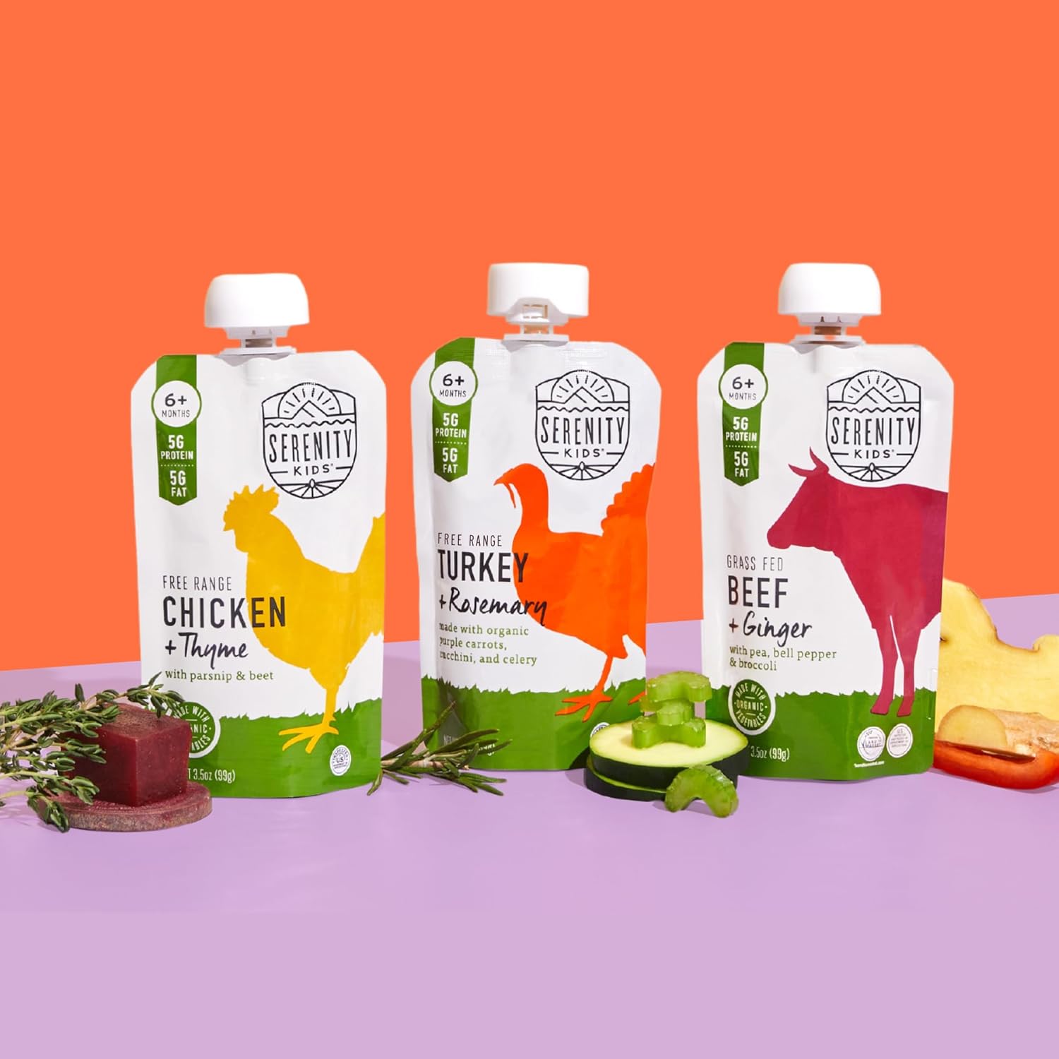 Serenity Kids 6+ Months Baby Food Pouches Puree - BPA-Free Meats & Herbs - Organic Baby Food Puree