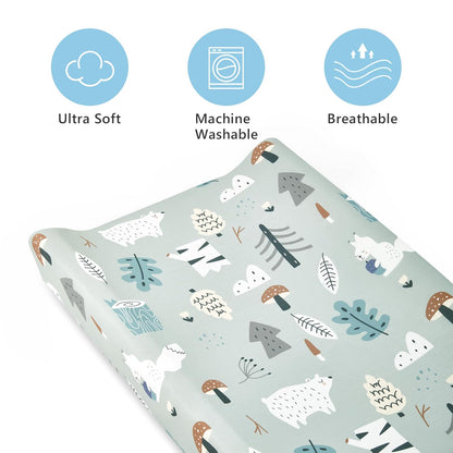 TILLYOU Changing Pad Cover Set in Soft Jersey Material - Fits 32"/34''x16 Contoured Pad for Babies, Jungle Walk and White Stripes
