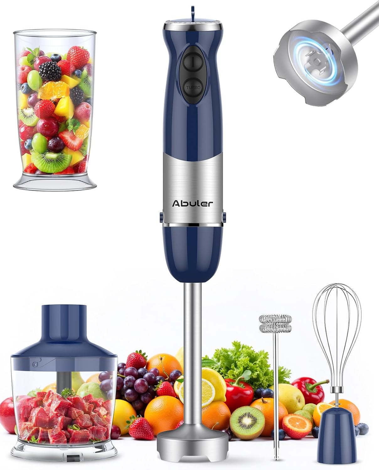 Immersion Blender Handheld 1000W 5 in 1 Corded Stick Hand Blender Kitchen with 12 Speed, BPA-Free