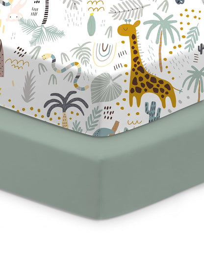 Baby Crib Sheets for Standard Crib Mattress - Green+Giraff, Soft Jersey Knit, Safe and Snug, for