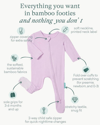 Baby Zipper Footie Pajamas, Supersoft Bamboo Rayon Baby Footed Pjs Boy Girl 0-3-6-9-18-24 Month Coverall Sleepers