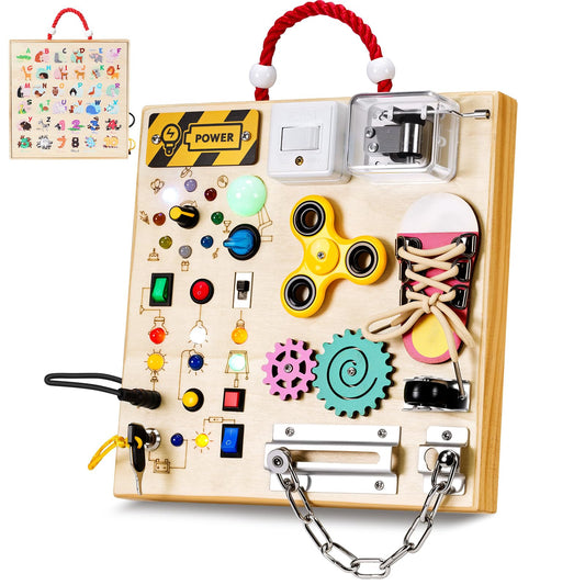 Montessori Wooden Busy Board Toys for 1 2 3 Boys Girls,Toddler Sensory Educational Fidget Board