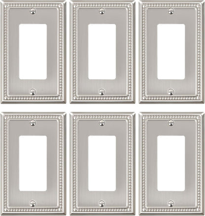 6-Pack Decorator Outlet Cover Plate, Decorative Switch Plates and Outlet Covers, Brushed Nickel Metal Wall Plates for Electrical Outlets, Receptacle, GFCI Outlet, Dimmer Switch