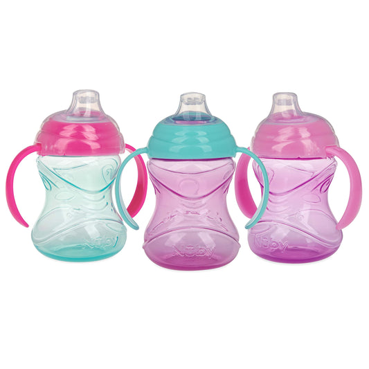 Nuby Clik-It Grip N' Sip Soft Spout No-Spill Training Sippy Cup with Handles - (3-Pack) 10 oz - 4+