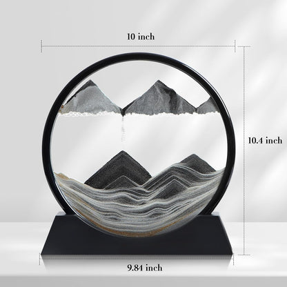 KPNUWN Moving Sand Art Liquid Motion, 3D Deep Sea Sandscape Color Quicksand Decor, Round Glass Moving Sand Art Picture Relaxing Desktop Home Office Work Decor (12 inch-Black)
