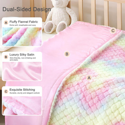 Baby Blanket for Girls Tie Dye Rainbow Fleece Fluffy Fuzzy Blanket with Soft Luxury Silk Silky
