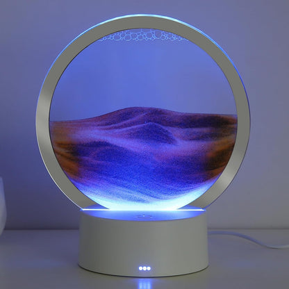 KPNUWN Moving Sand Art Liquid Motion, 3D Deep Sea Sandscape Color Quicksand Decor, Round Glass Moving Sand Art Picture Relaxing Desktop Home Office Work Decor (7 inch-Orange Light)