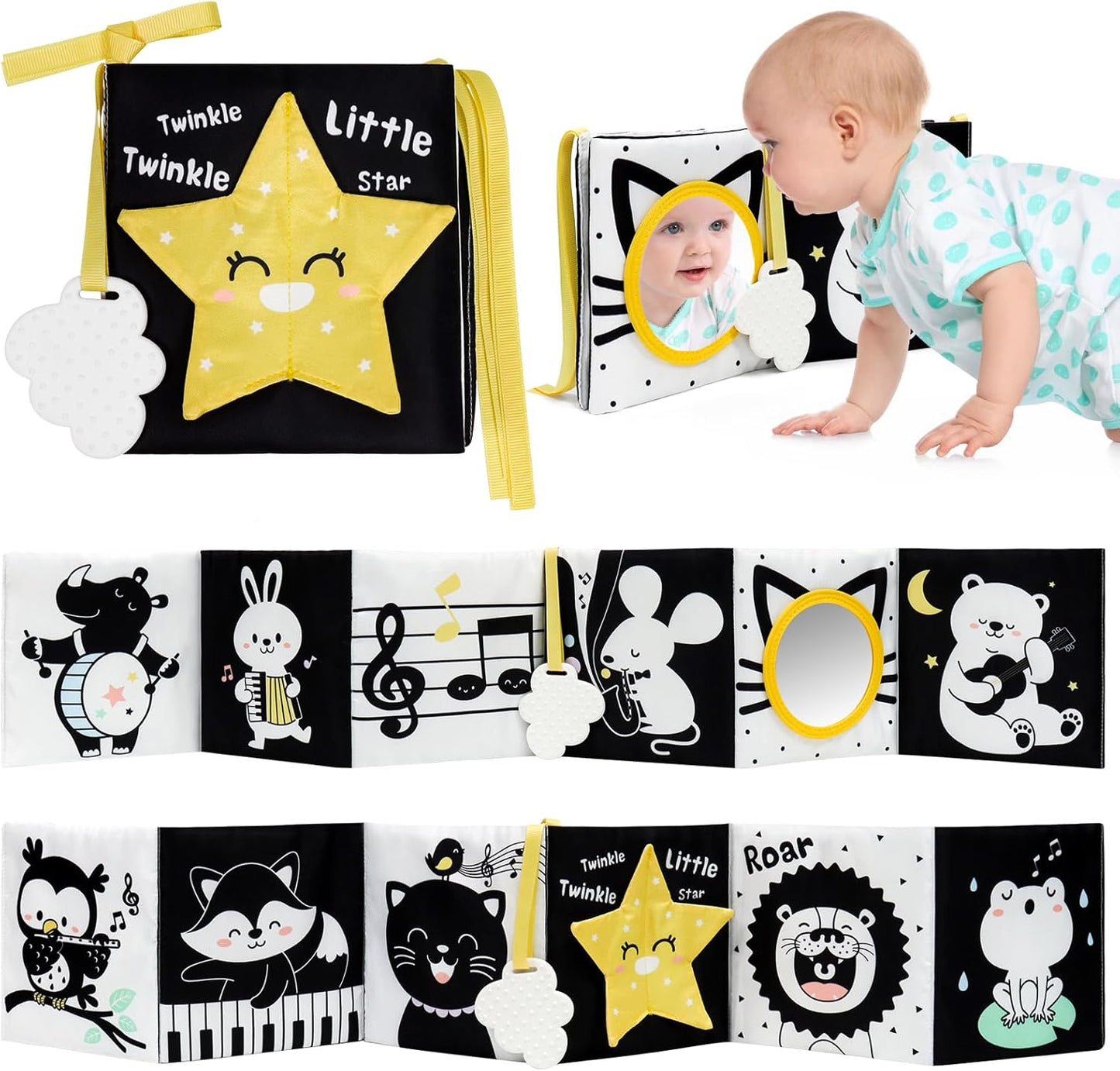 OKOOKO Black and White Baby Book High Contrast Baby Toy 0-6 Months Baby Soft Book Tummy Time Toy Crib Stroller Toy Montessori Sensory Toy Early Education for 0-6 6-12 Months Newborn Baby Infant