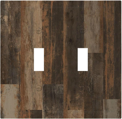 Rustic Brown Wood Grain Dark Oak Decorative Switch Plates 2 Gang Double Toggle Outlet Light Switch Cover Wall Plate Electrical Faceplate for Farmhouse Home Decor