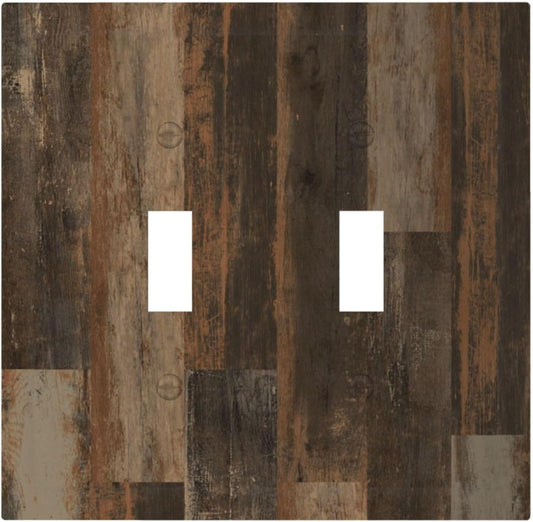 Rustic Brown Wood Grain Dark Oak Decorative Switch Plates 2 Gang Double Toggle Outlet Light Switch