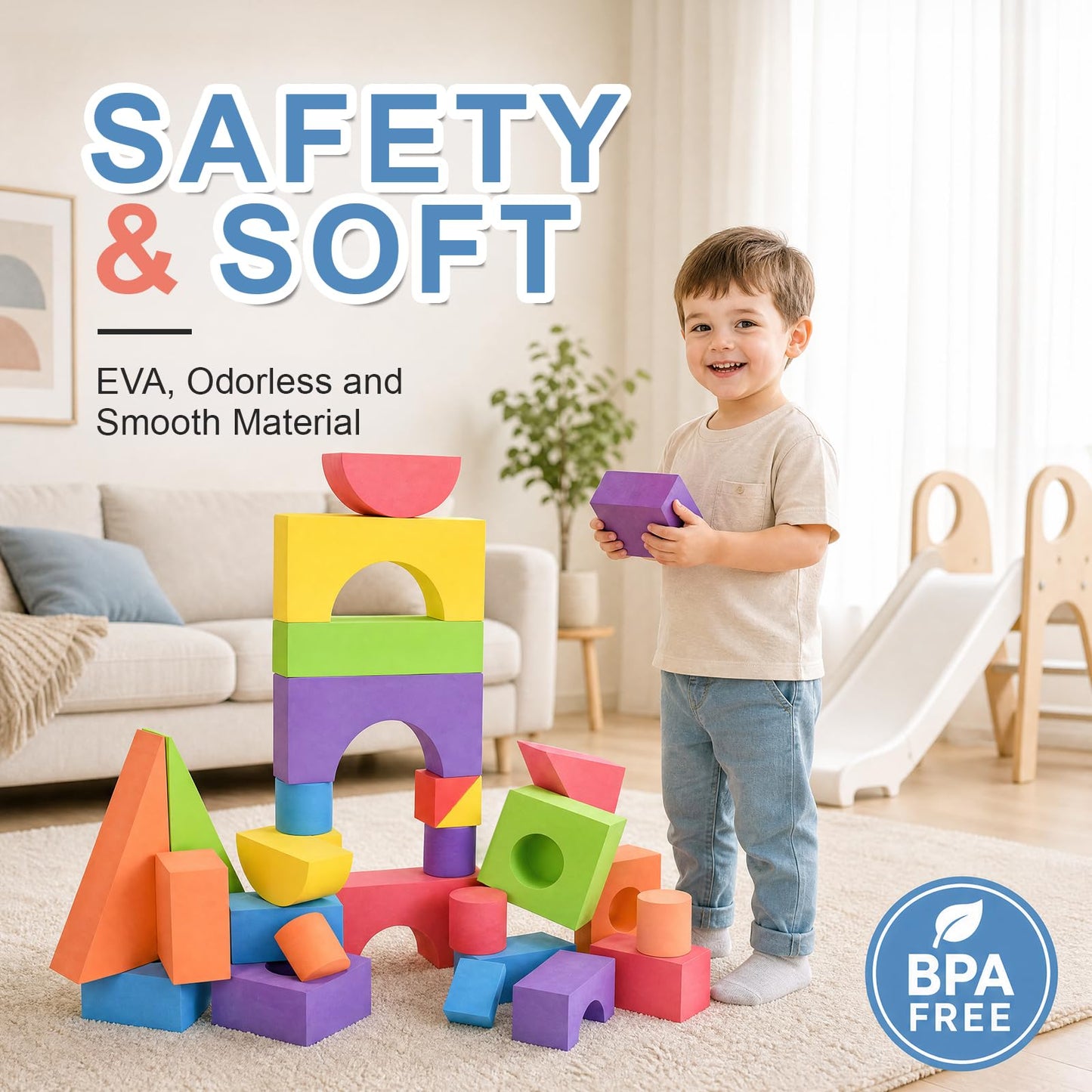 Bingyouth Large Building Foam Blocks for Toddlers, EVA Stacking Foam Building Blocks Toy Set