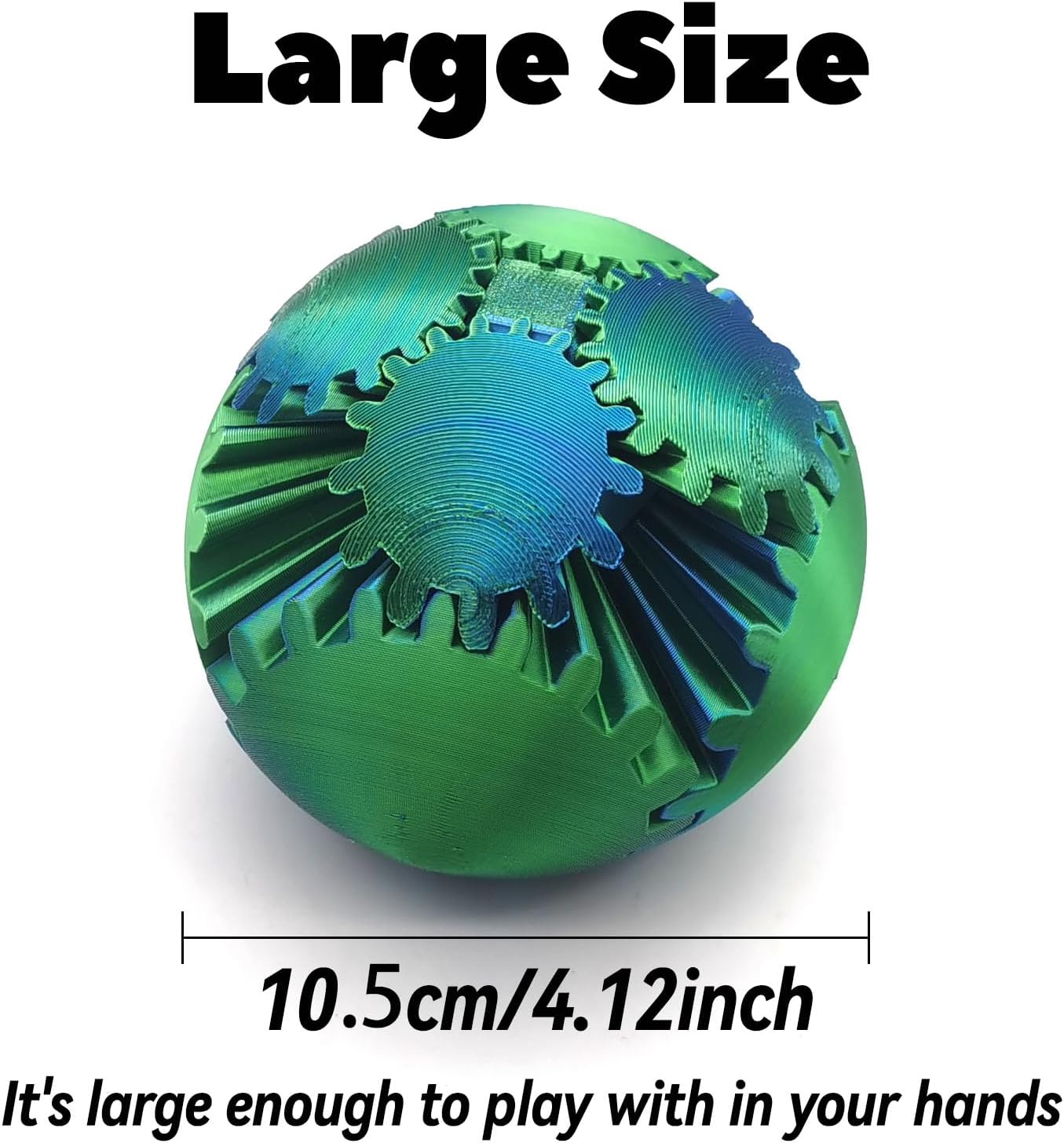 3D Printed Gear Ball Spin Ball, 4inch Large Gear Ball Fidget Toy, Gear Sphere Cube Puzzle, Gearball Fidget Desk Toy, Gearsphere Steampunk Whirling Wonder Fidget Stress Ball (Blue Green)