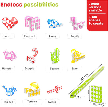 CUBIDI® Magic Snake Cube | Fidget Snake Toy for Kids | Travel Toys for Kids Ages 4-8 | Great Gift for Boys and Girls Birthday, Christmas, Stocking Stuffers - 48 Blocks | 0.9 inch x 0.7 inch | Green