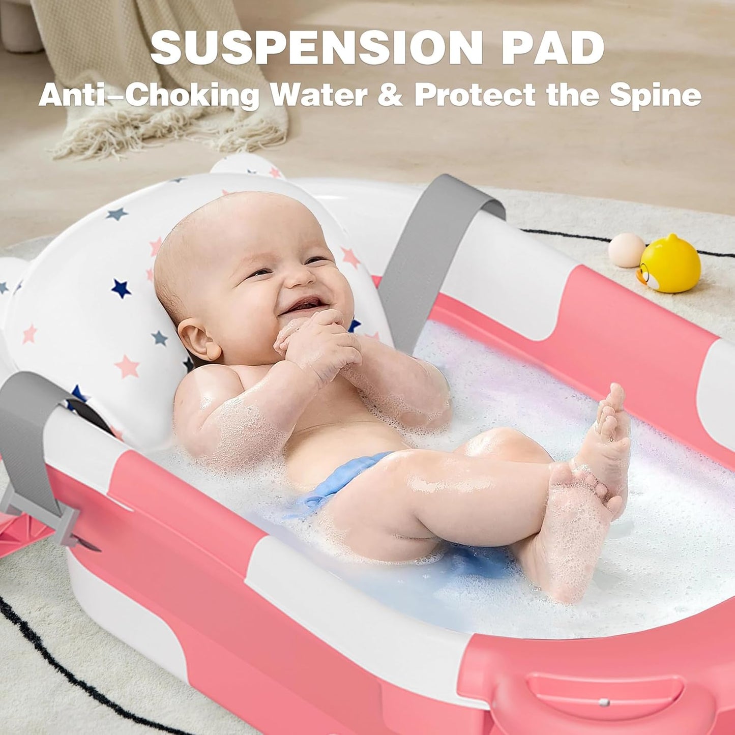 MoreFeel Collapsible Baby Bathtub for Newborn with Thermometer & 1 Hooded Towel & 1 Soft Floating