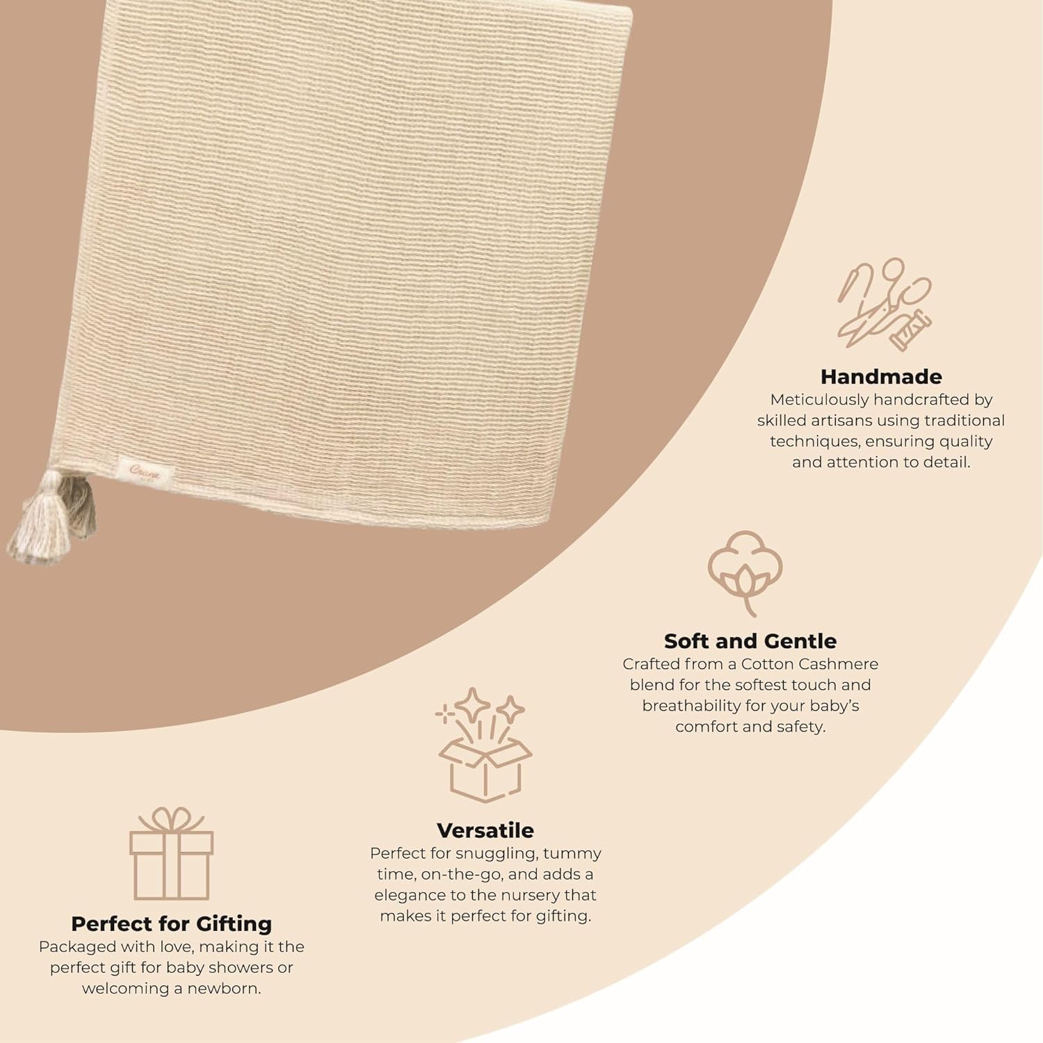Crane Baby Hazelwood Luxe Blanket, Soft Cotton Nursery and Stroller Blanket, Cotton and Cashmere