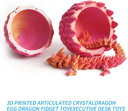 Easter Dragon Eggs 3D Printed Dragon Egg with Dragon Inside Articulated Crystal Dragon Fidget Toy Mystery Easter Suprise Home Office Decor Executive Desk Toys