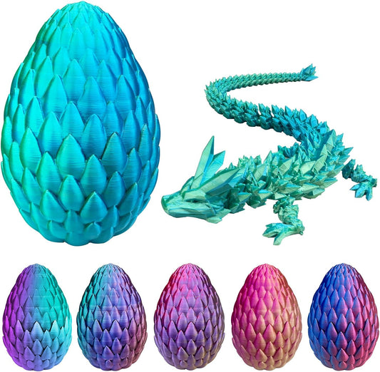 Dragon Eggs with Dragon Inside, 16.5 Inch Large 3D Printed Dragon Egg Articulated Dragon Crystal Dragon Executive Desk Toys Fidget Toy for Autism/ADHD (Blue Green, with Egg)