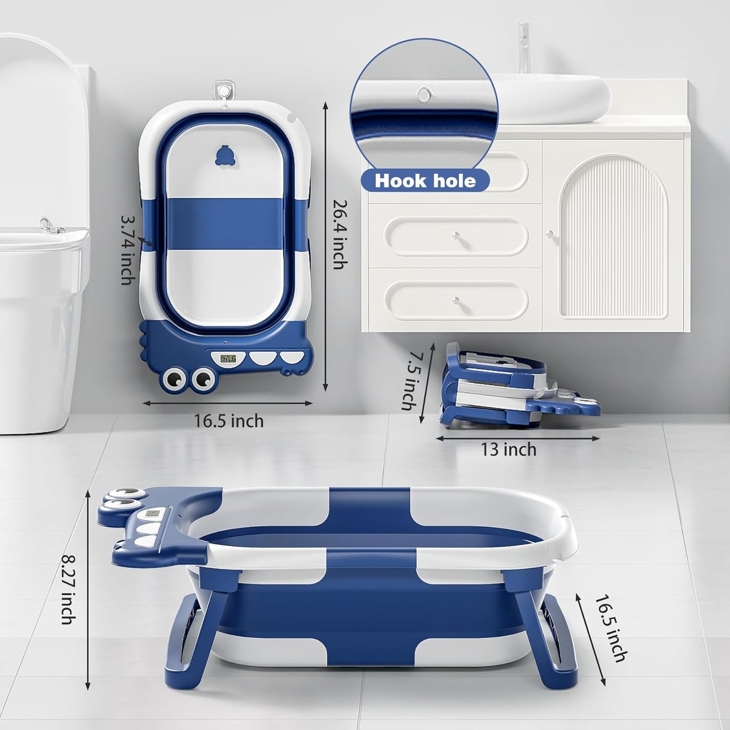 Collapsible Baby Bathtub for Newborn, Foldable Baby Bath Tub with Thermometer & Soft Floating