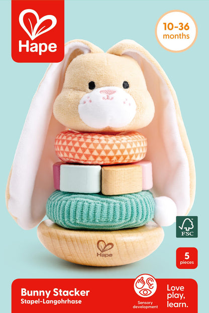 Hape Bunny Stacker|Wooden Stacking Rings|Wobble Learning Tower Developmental Toy, for Babies 10