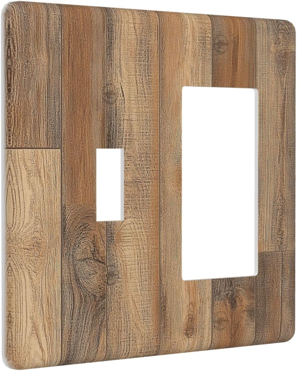 Outlet Covers Retro Rustic Brown Wood Grain 1 Toggle 1 Rocker Combination Decorative Wall Plate