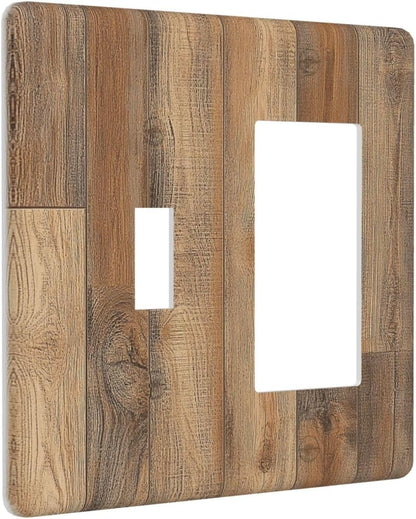 Outlet Covers Retro Rustic Brown Wood Grain 1 Toggle 1 Rocker Combination Decorative Wall Plate
