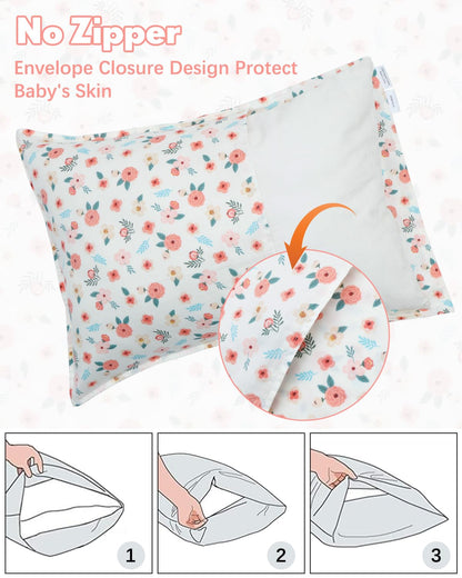 ALVABABY Toddler Pillowcases 2 Pack Organic Cotton Kids Pillow Cover Fit 13"x 18" or 12"x24" Envelope for Girl Boy Sleepy Travel