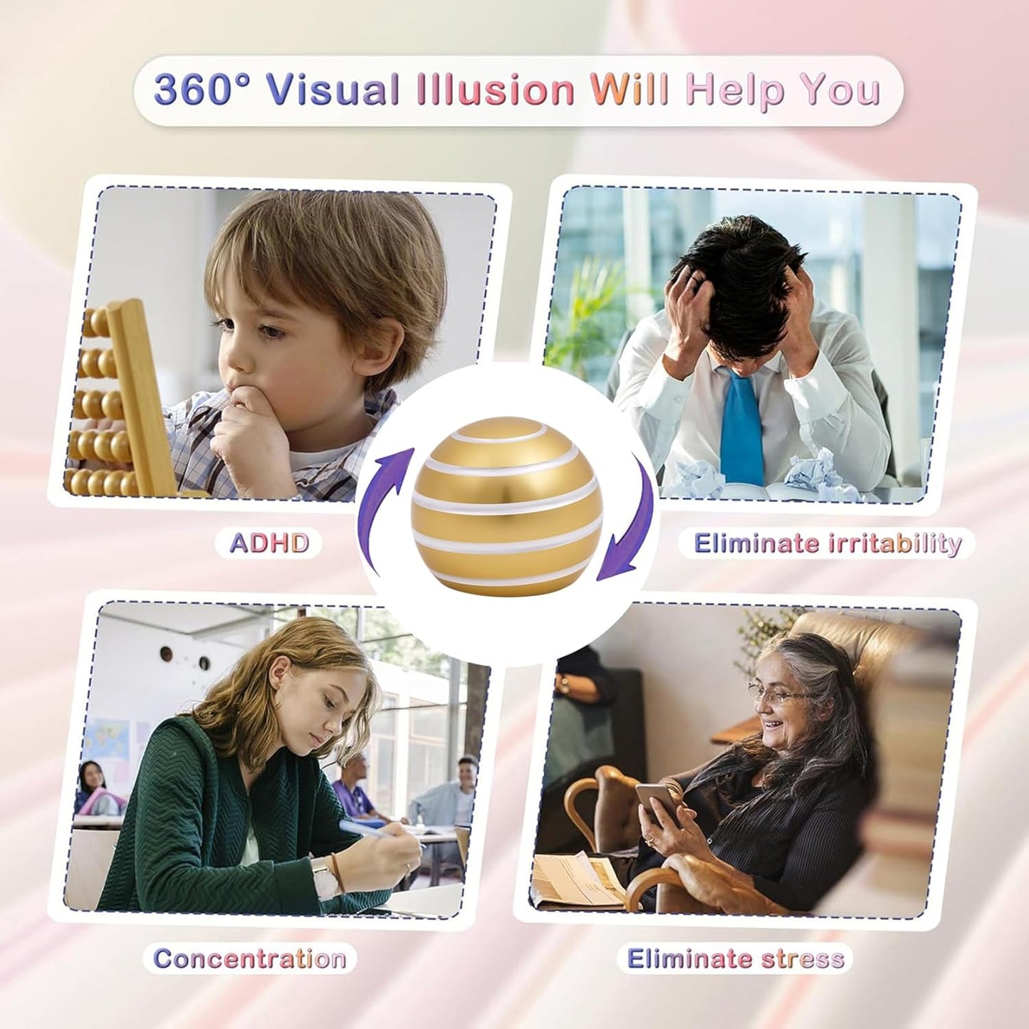 Desk-Toys for Fidget Kinetic-Cool-Gadgets: Cool-Stuff for Kid Children Teen Adult, Optical-Illusion Toy for Office School Home Women Men Christmas Stress-Relief-Gifts 180 Seconds Spinning