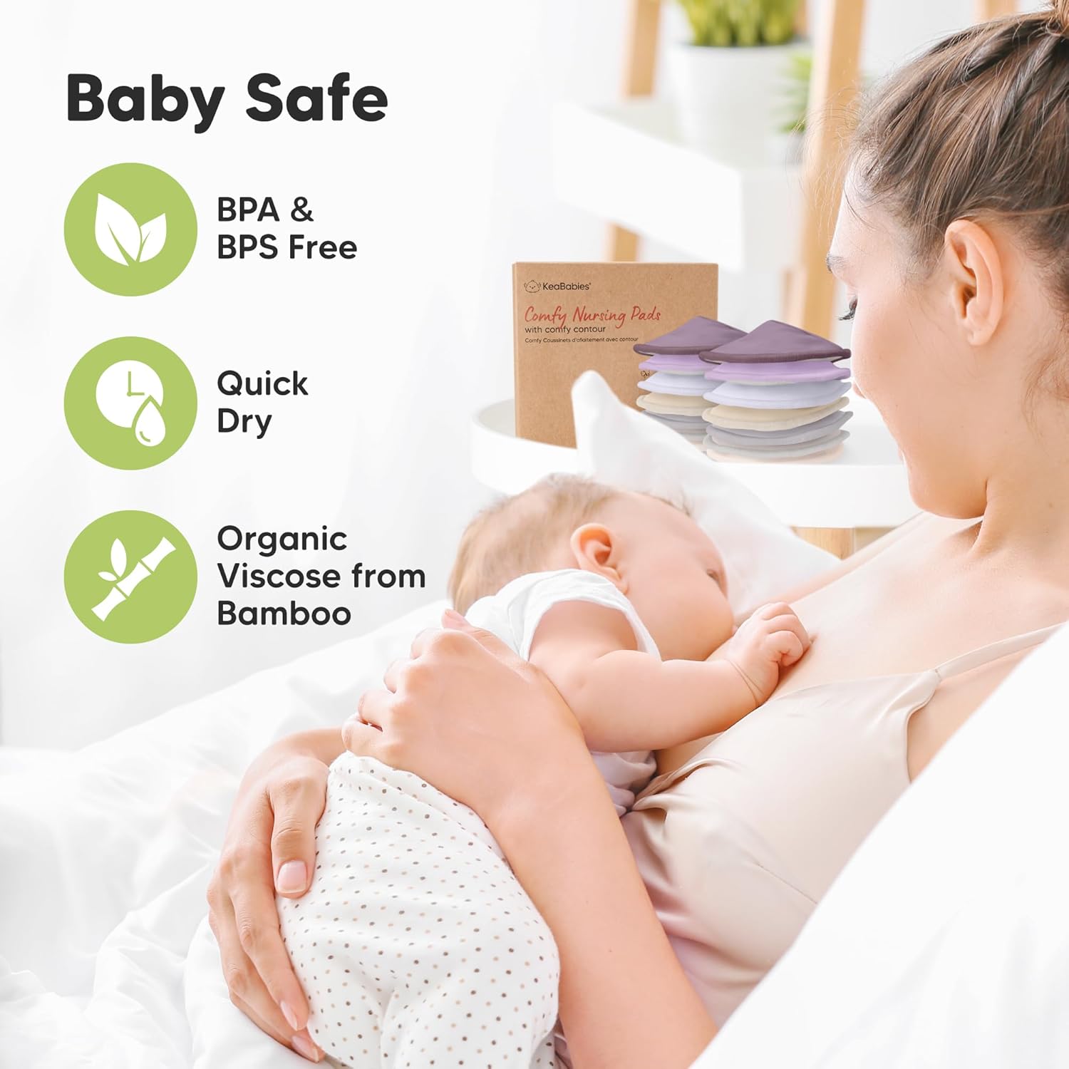 Organic Nursing Pads - 14 Washable Viscose Derived from Bamboo Breastfeeding Pads, Wash Bag