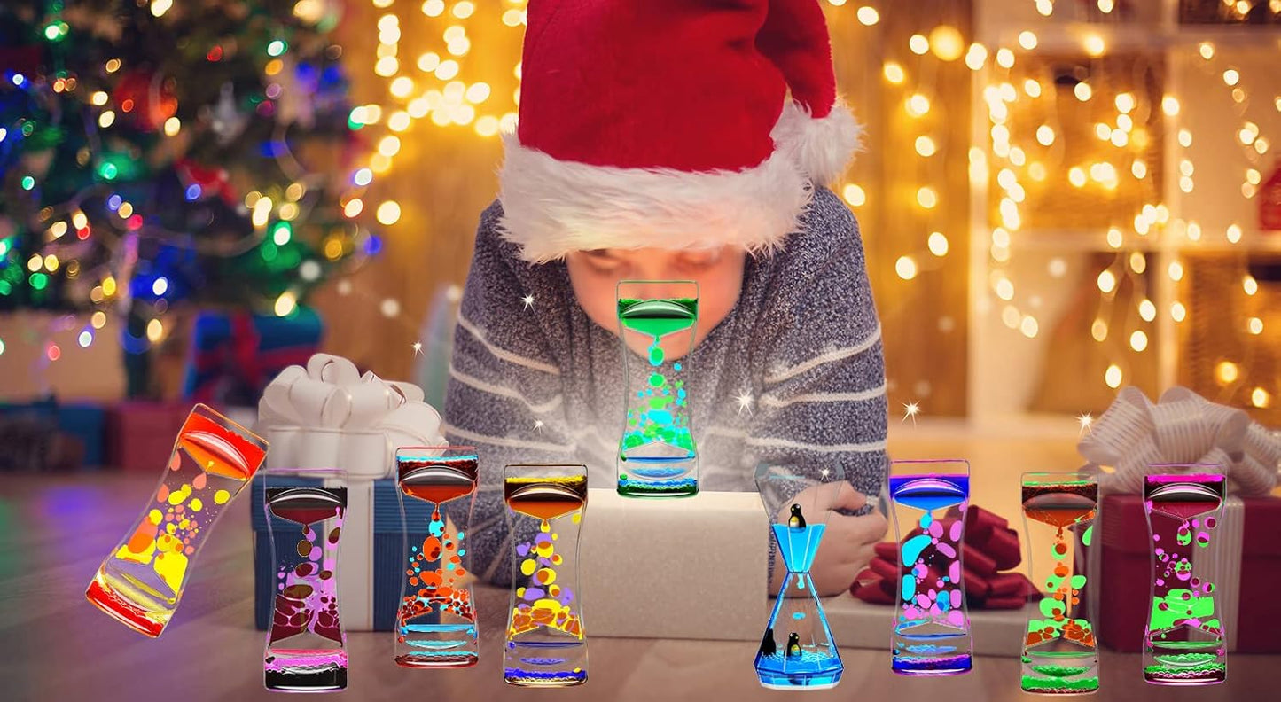 Liquid Motion Bubbler Timer Set of 1 for Office and Home Ornament, Fidget Sensory Toys for Autism, Anxiety, Stress Relief Activity, Bubble Drop Oil Water Hourglass with Gift Box Pink & Green